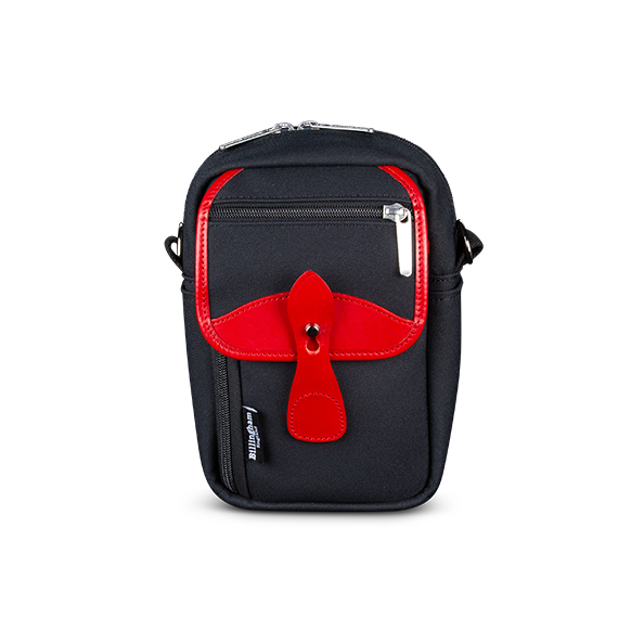 Airline Stowaway (Black FibreNyte / Red Leather)